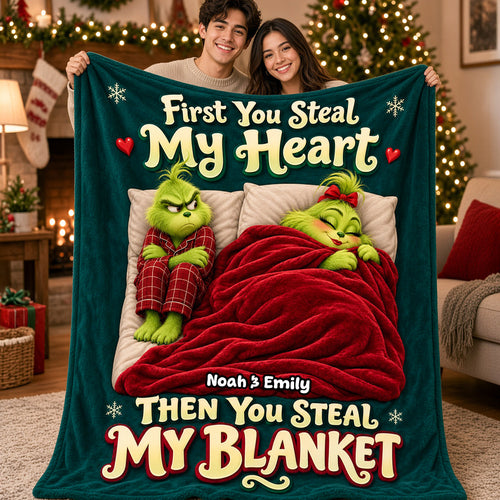 First You Steal My Heart, Then You Steal My Blanket - Personalized Couple Blanket Blanket PopCulturePrints
