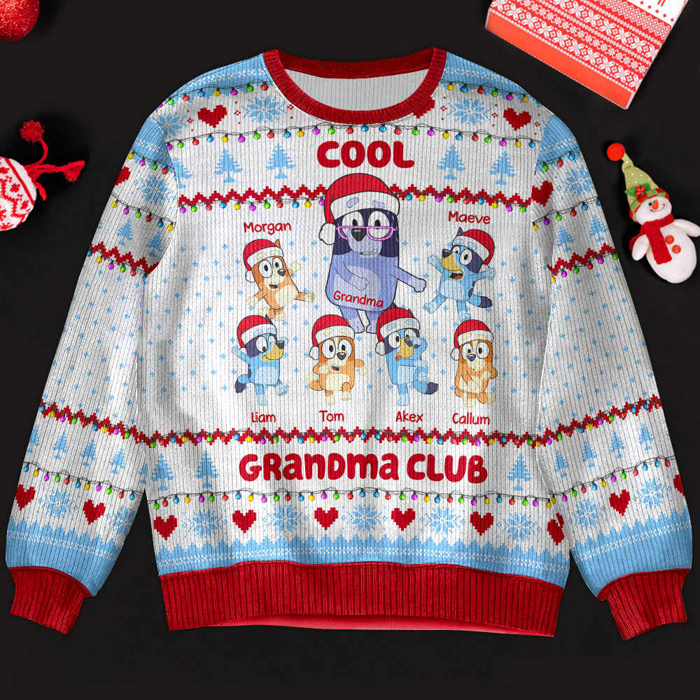 Personalized Grandma Christmas Sweater with Cartoon Characters