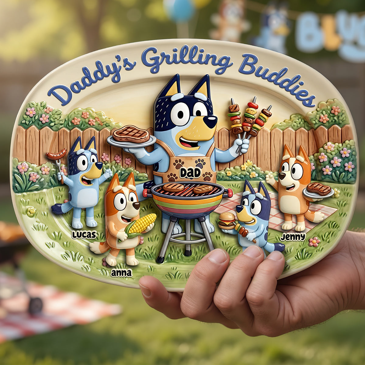 “Grill Together Make Memories” - Daddy's Grilling Buddies Plate - Personalized Gift for Dad, Grandpa & More Plates PopCulturePrints