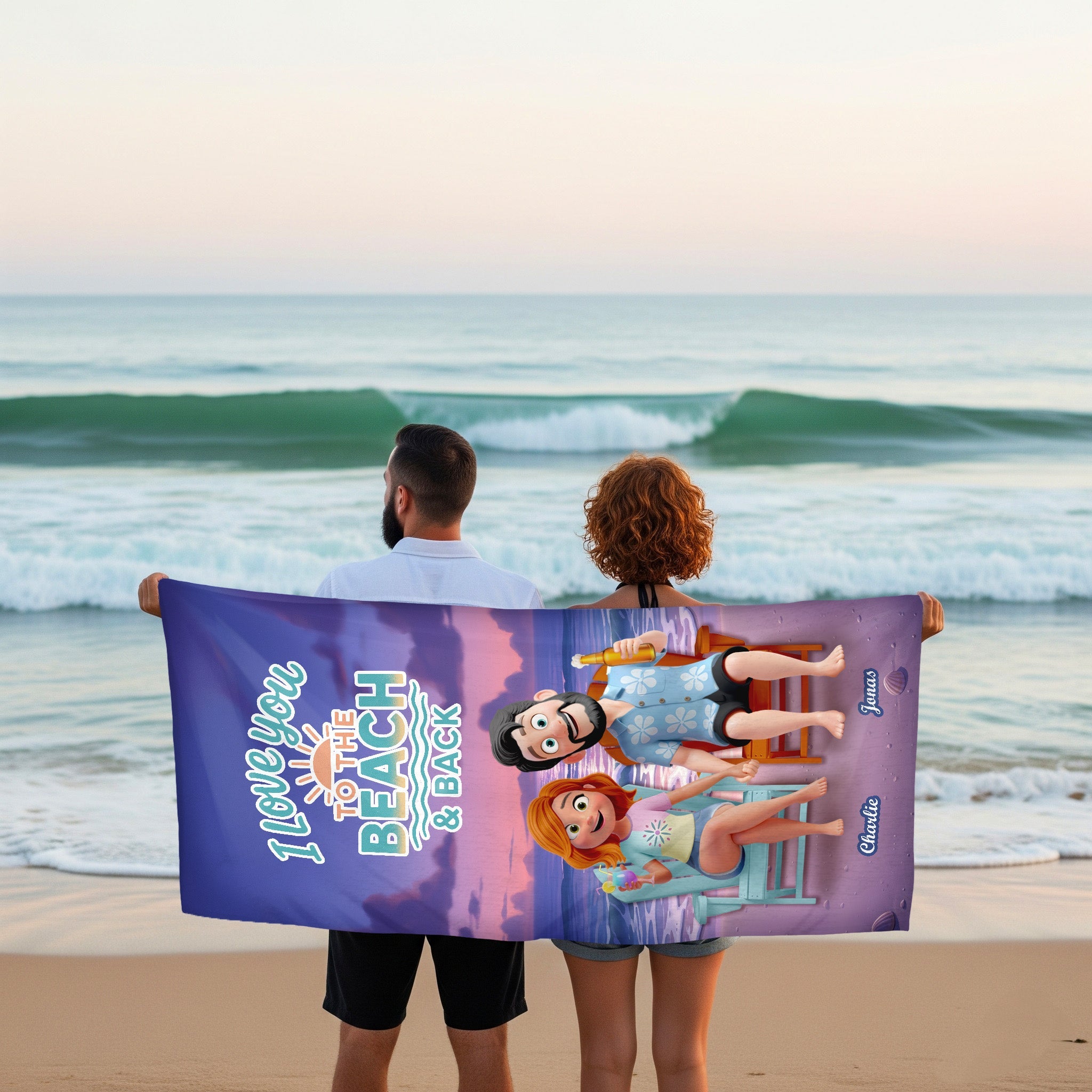 I Love You to the Beach & Back - Personalized Summer Couple Beach Towel Beach Towel PopCulturePrints