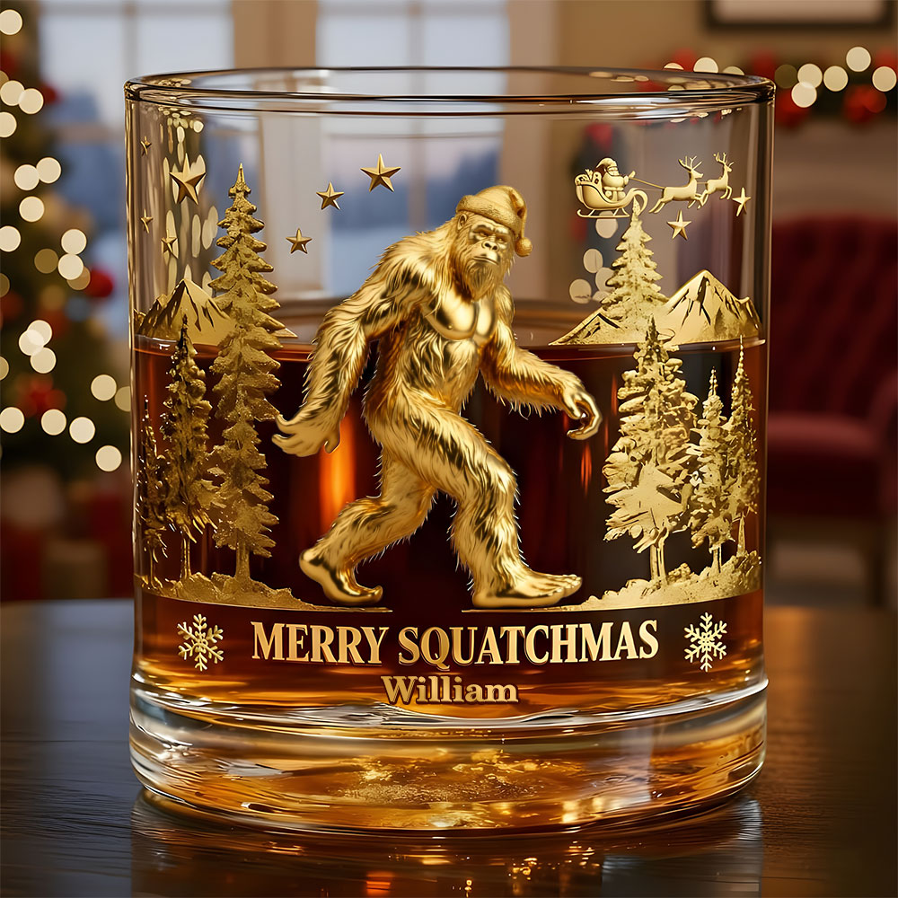 "Drink 'Till You Believe" - Personalized Jolly Sasquatch Whiskey Glass - Perfect Gift for Bigfoot Seekers Glass PopCulturePrints