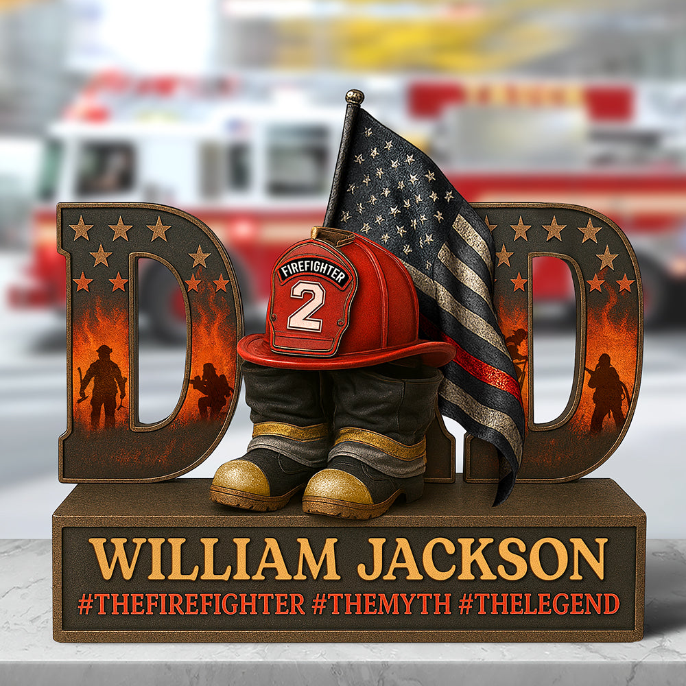 “The Firefighter Dad: A Legend” - Personalized Acrylic Plaque - Perfect Gift for Dads, Grandpas, and Firefighter Fans Shaped Plaques PopCulturePrints