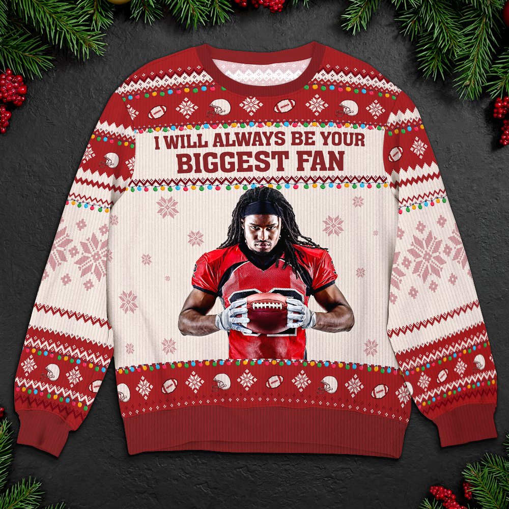 Personalized Football Fan Ugly Sweater - Custom Photo Gift