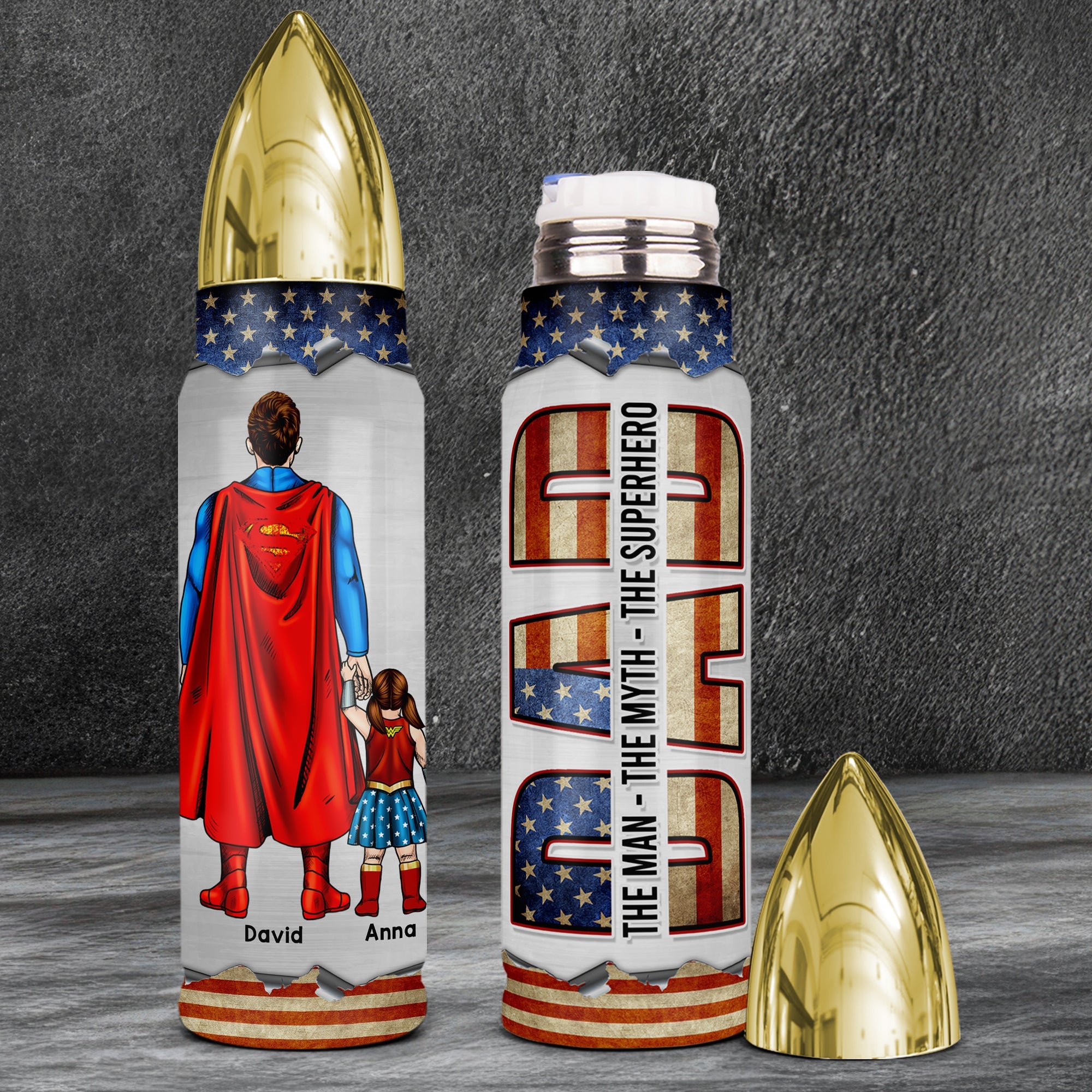 Custom Superhero Dad Bullet Tumbler - Personalized Father's Day Gift