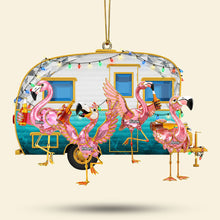 Load image into Gallery viewer, Flamingo Family Adventure - Personalized Camping Ornament for Loved Ones Ornament PopCulturePrints
