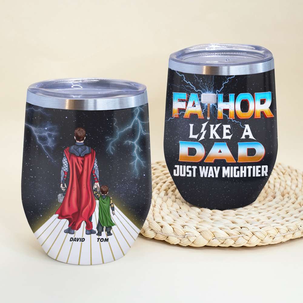 Personalized Super Dad & Kid Wine Tumbler Wine Tumbler PopCulturePrints