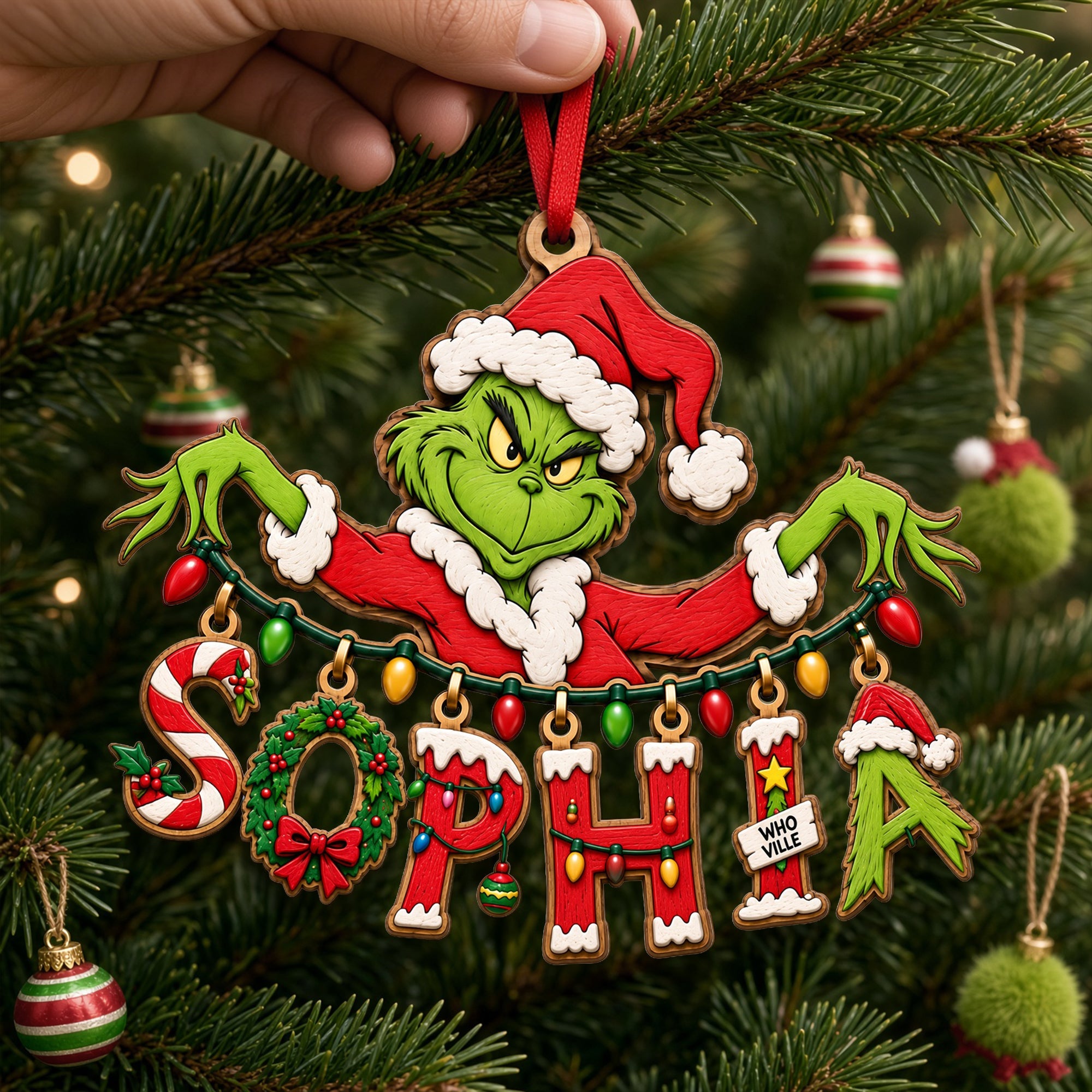 Bring Joy this Christmas with Personalized Playful Name Art String Ornament - Custom Gift for Family and Friends