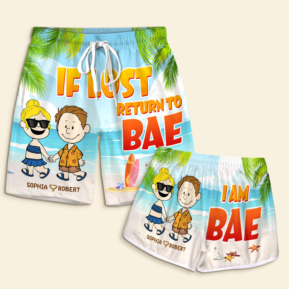 Personalized Couple Beach Shorts - If Lost Return to BAE