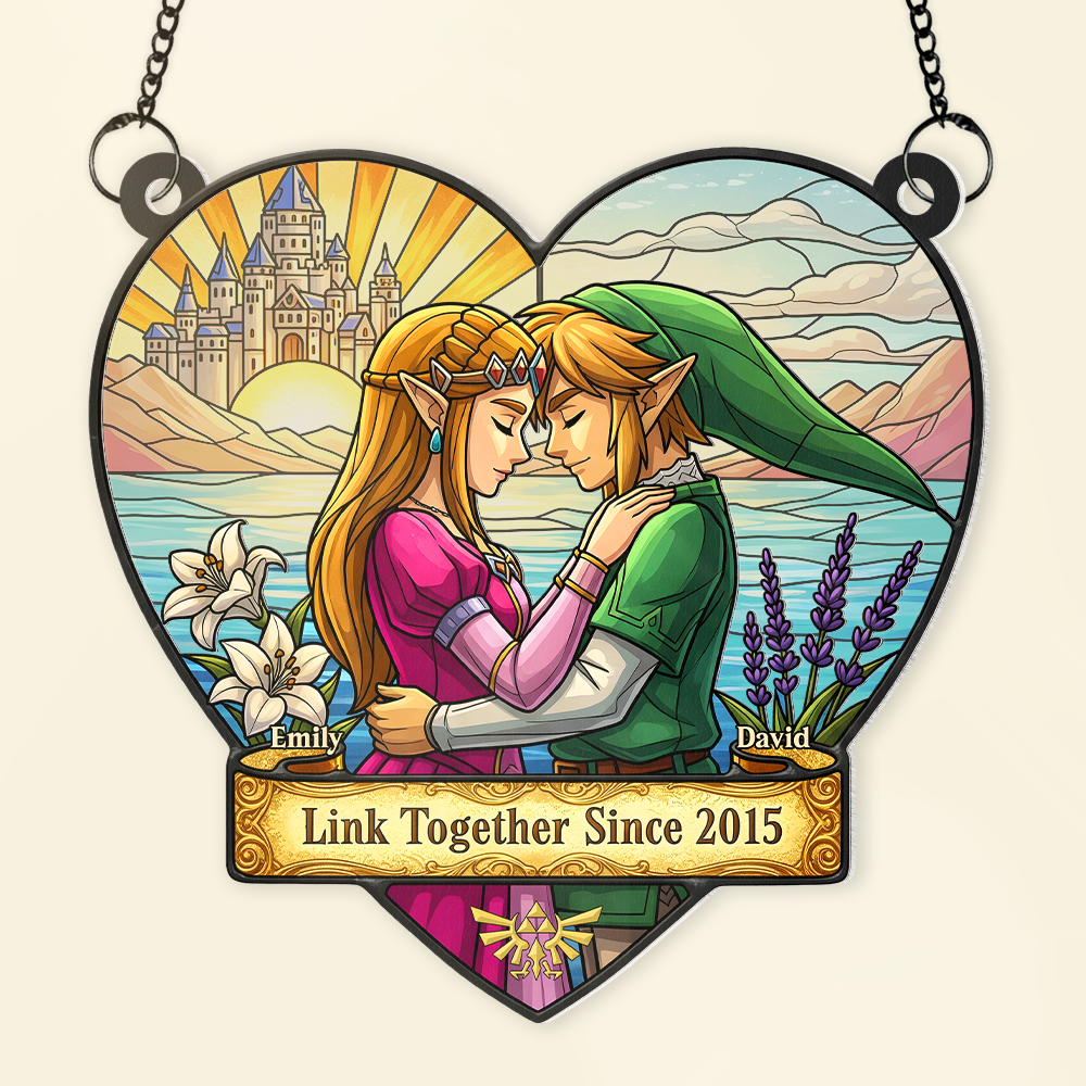 “Link Together Since 2015” - Couple Link Window Hanging Suncatcher Ornament - Personalized Gift for Couples Ornament PopCulturePrints