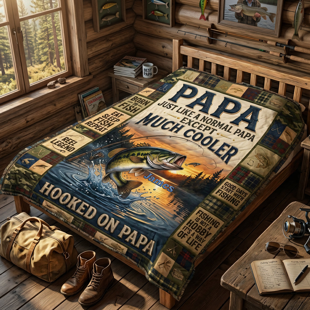 Hooked On Papa: Much Cooler Than a Normal Papa - Personalized Blanket for Dad Blanket PopCulturePrints