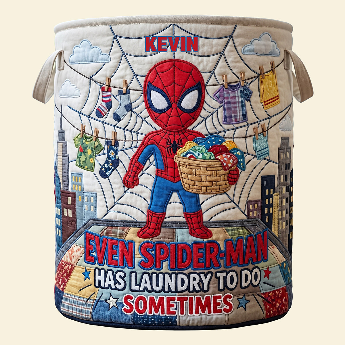 Funny Quilted Laundry Basket - Personalized Gift for Kids Who Love Superheroes