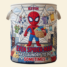 Load image into Gallery viewer, Funny Quilted Laundry Basket - Personalized Gift for Kids Who Love Superheroes
