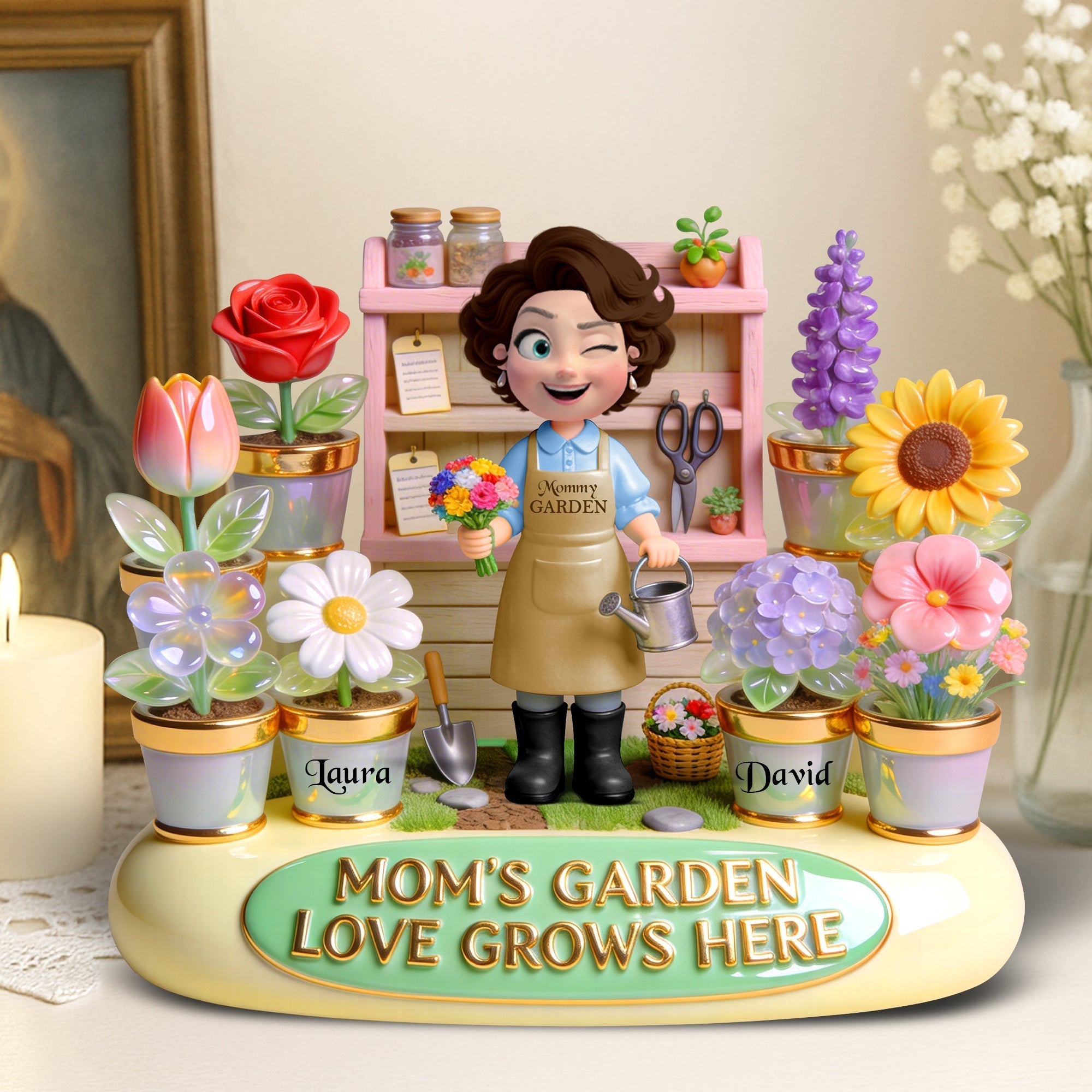 Mom’s Garden Love Grows Here - Personalized Acrylic Plaque for Moms & Grandmas Shaped Plaques PopCulturePrints