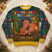 Load image into Gallery viewer, ‘Tis the Season to Be Naughty - Funny Gingerbread Couple Knitted Ugly Sweater - Personalized Gift for Couples Ugly Christmas Sweater PopCulturePrints
