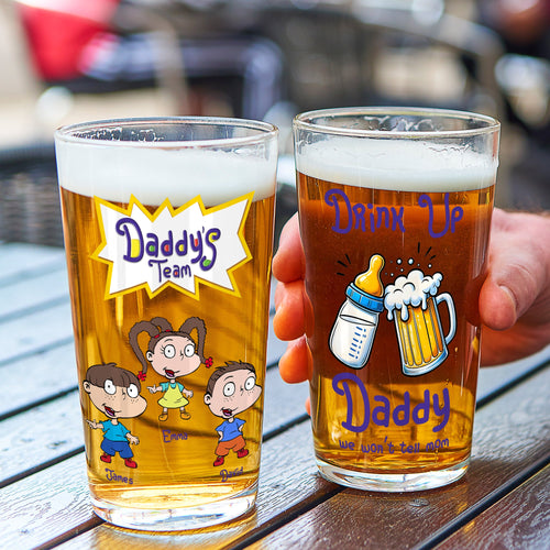 Personalized Dad's Beer Glass - Daddy's Team Edition Beer Glasses PopCulturePrints