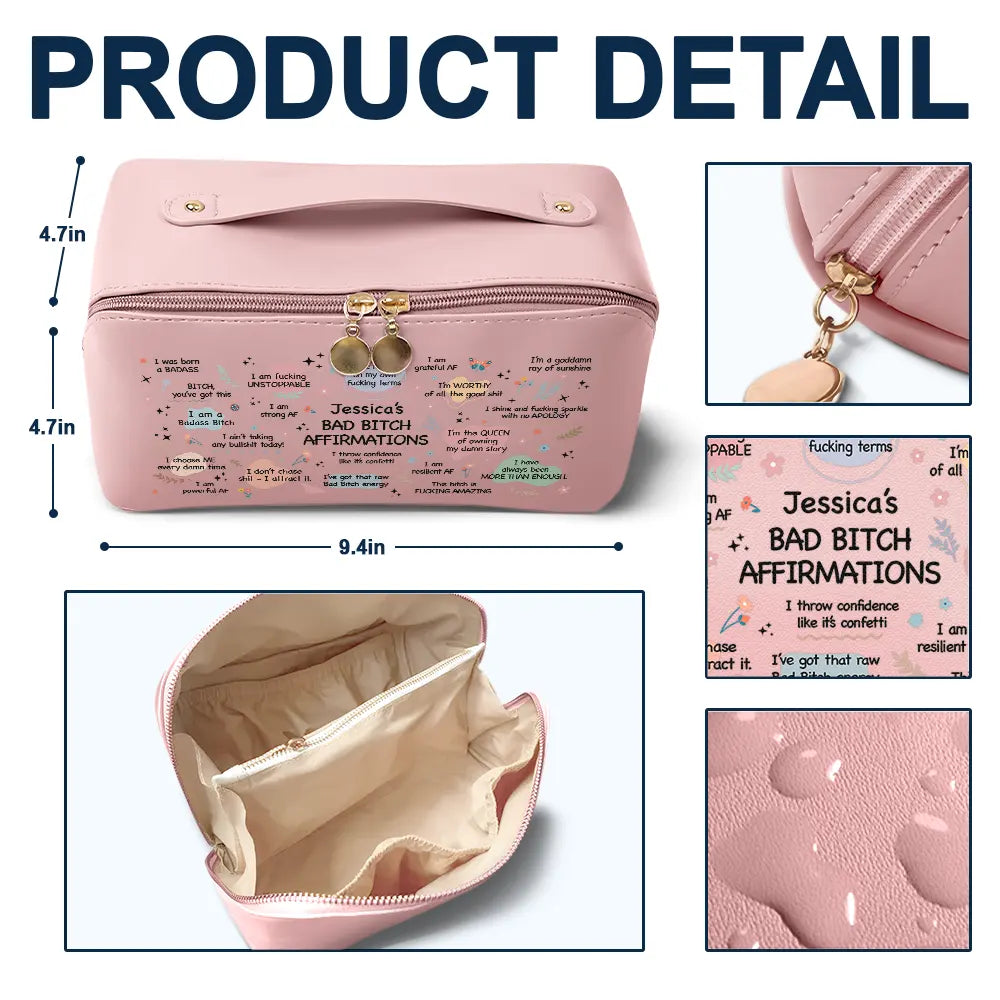 Bad Bi*ch Affirmation - Personalized Leather Makeup Bag Leather Makeup Bag PopCulturePrints