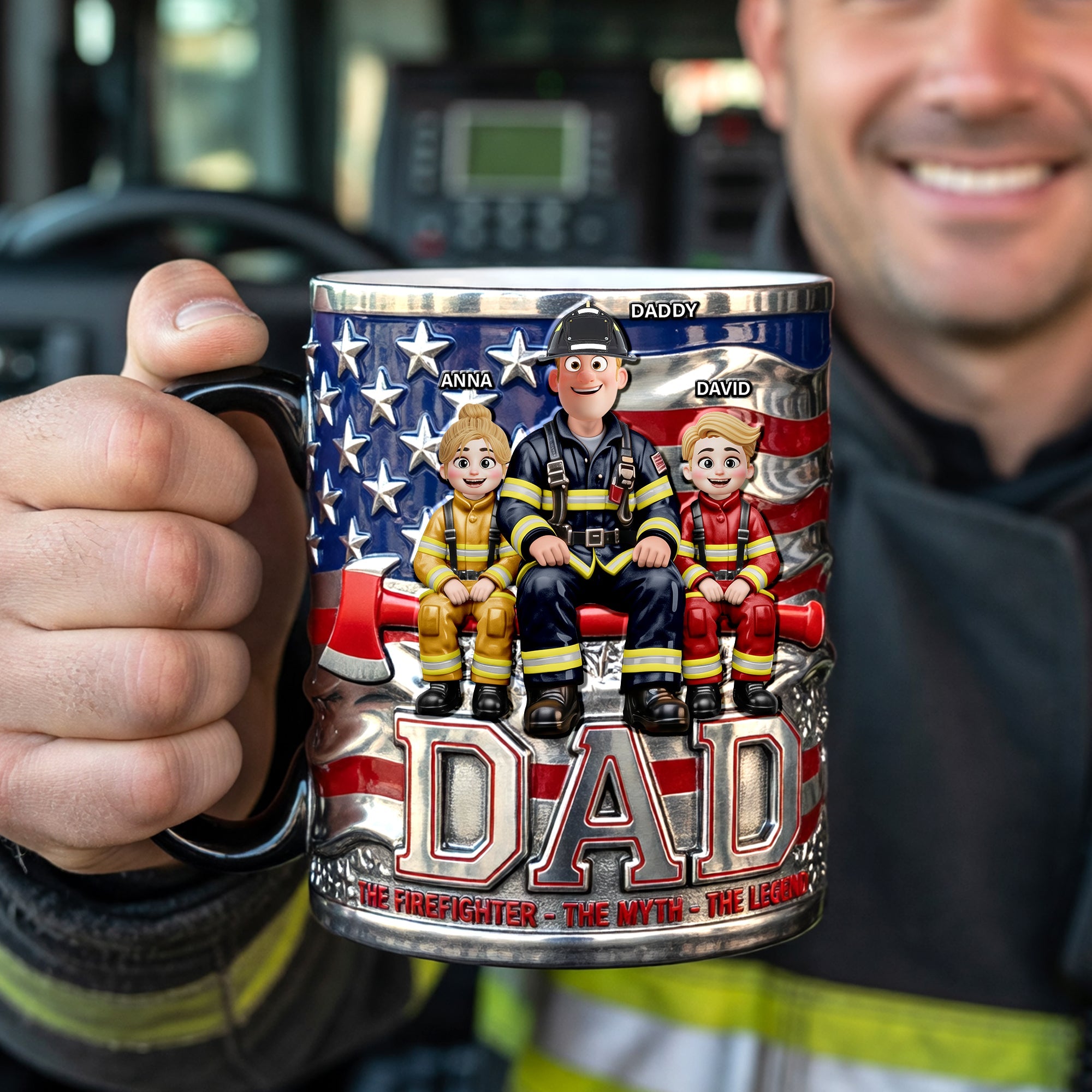 “The Hero Dad” - Proud American Firefighter Dad Magic Mug - Personalize for Firefighter Dads Coffee Mug PopCulturePrints