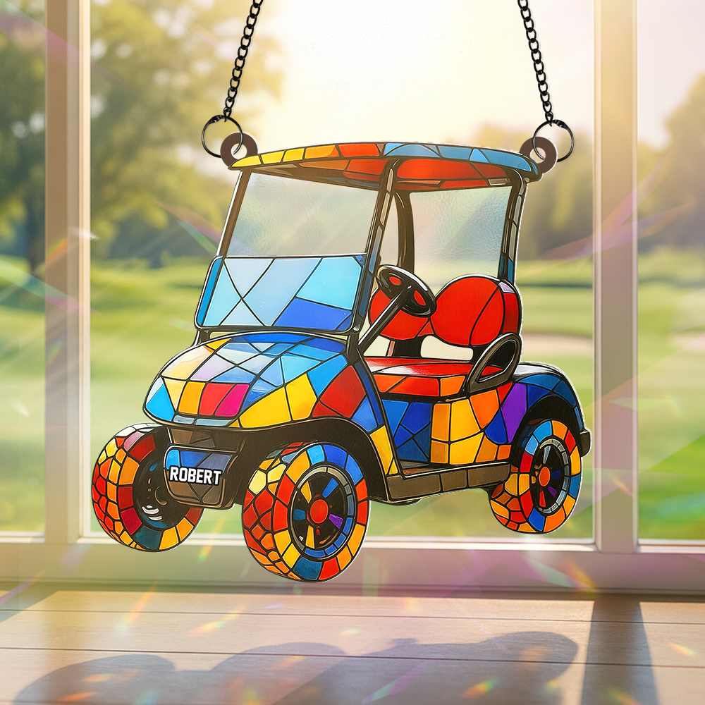 "Drive Your Passion!" - Golf Cart Suncatcher, Personalized Gift for Golf Lovers Ornament PopCulturePrints