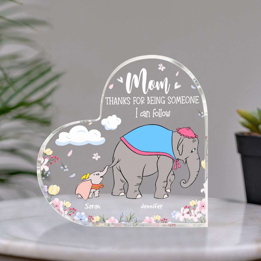 Personalized Mother's Day Heart Acrylic Plaque - Elephant Design Decorative Plaques PopCulturePrints