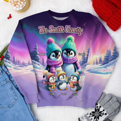 Custom Family Penguin Christmas Sweatshirt AOP Products PopCulturePrints