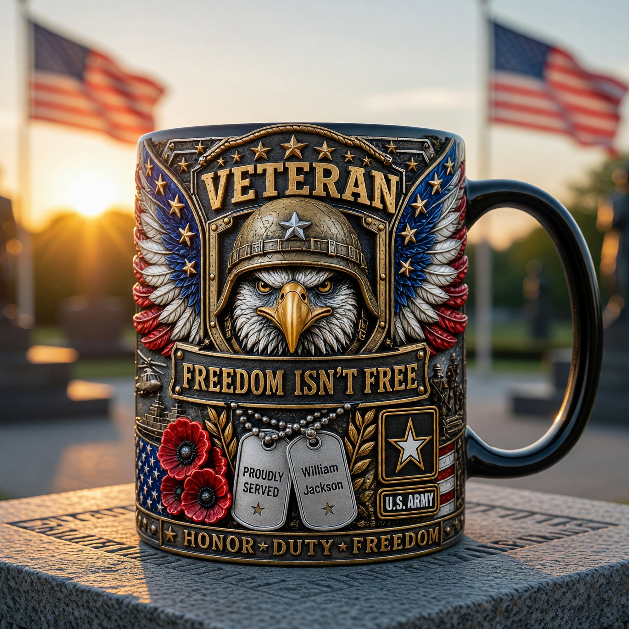 Freedom Isn't Free - Proudly Served Magic Ceramic Coffee Mug - Personalized Veteran Gift