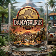 Load image into Gallery viewer, “Adventure Awaits! Daddysaurus Glass Mug - Personalized Gift for Dads and Grandpas” Glass PopCulturePrints
