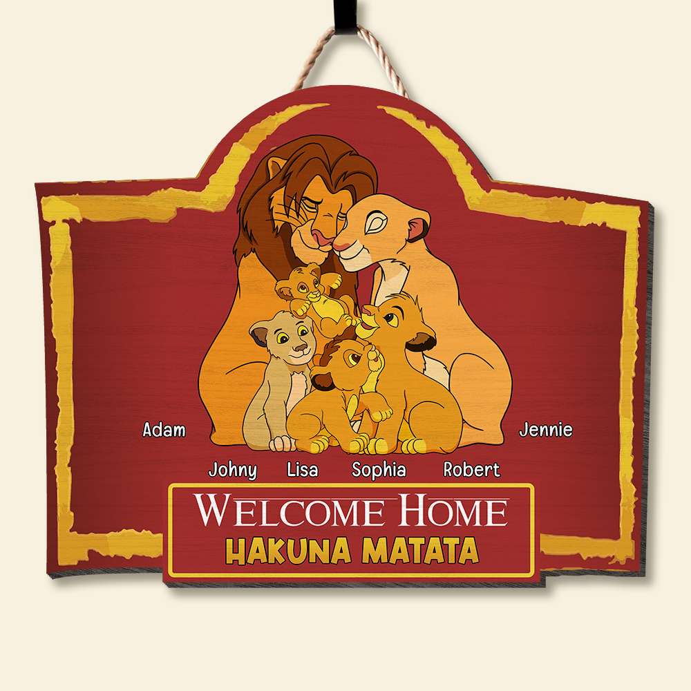 Personalized Family Welcome Home Wood Sign with Lion Family Theme