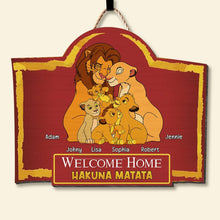 Load image into Gallery viewer, Personalized Family Welcome Home Wood Sign with Lion Family Theme
