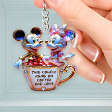Load image into Gallery viewer, &quot;This Couple Runs on Coffee and Love&quot; - Personalized Mouse Couple Keychain for Couples Keychains PopCulturePrints
