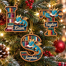 Load image into Gallery viewer, "Bring Your Imagination to Life" - Initial Letter Dragon Wood Ornament - Personalized Gift for Book Lovers
