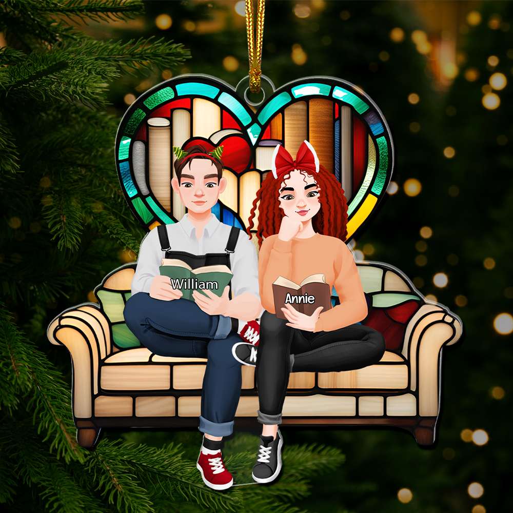 Custom Couple Christmas Ornament | Personalized Cozy Reading Theme | Valentine's Day Gifts Ornament PopCulturePrints