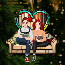 Load image into Gallery viewer, Custom Couple Christmas Ornament | Personalized Cozy Reading Theme | Valentine&#39;s Day Gifts Ornament PopCulturePrints
