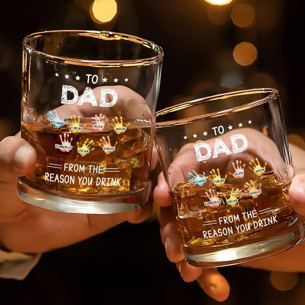To Papa From The Reasons You Drink - Personalized Whiskey Glass for Dad and Grandpa Whiskey Glass PopCulturePrints