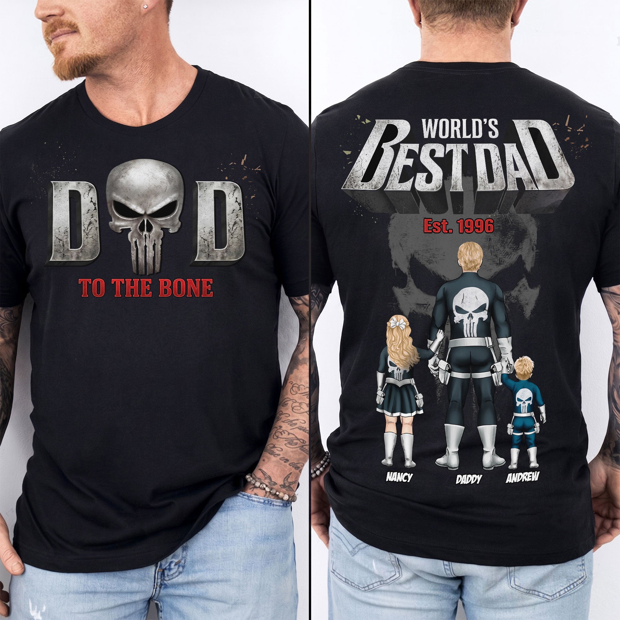 "Dad to the Bone" - Personalized Warrior Shirt - Gift for Dad and Grandpa Shirts PopCulturePrints