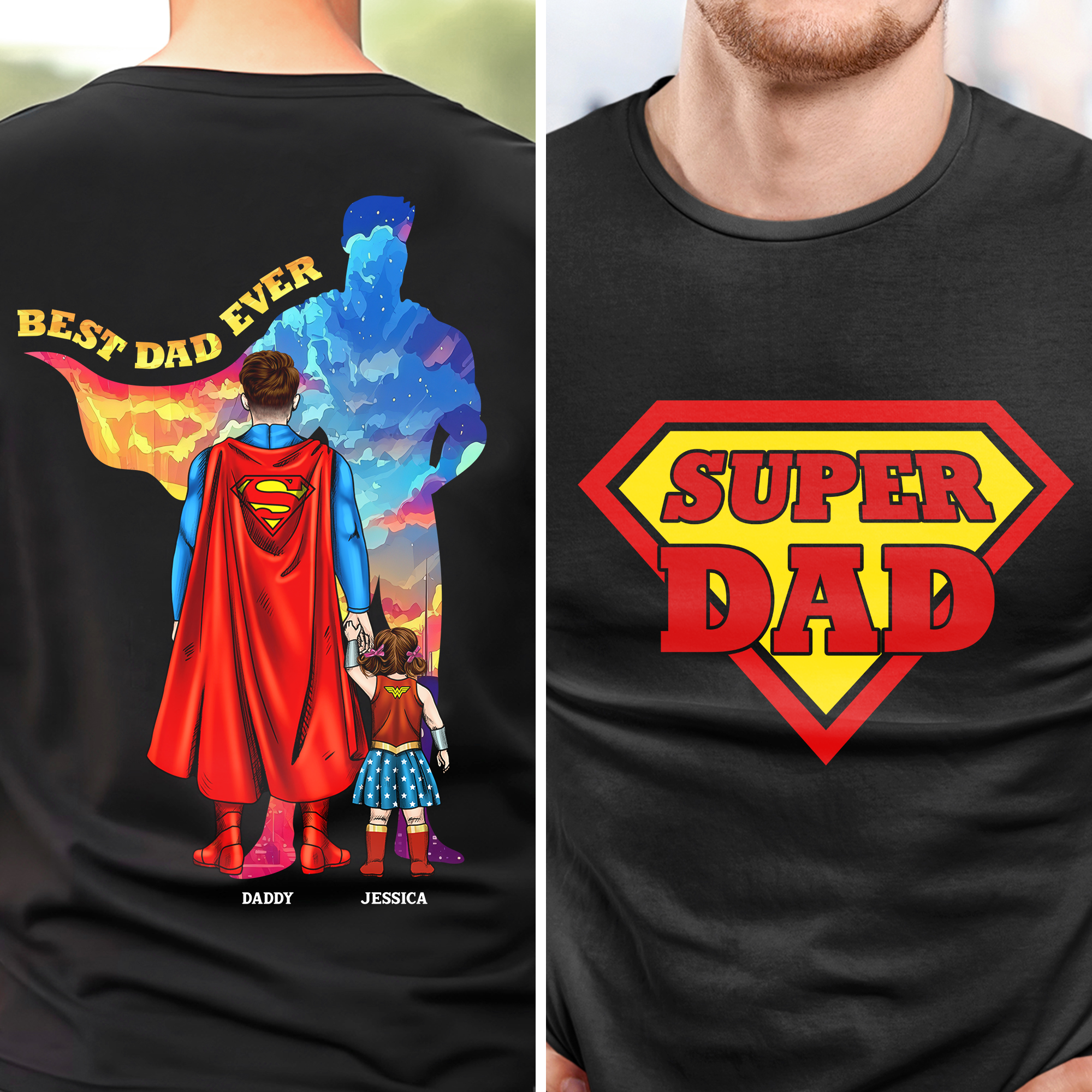 “Best Dad Ever” - Super Dad Shirt - Personalized Gift for Dad & Grandpa Shirts PopCulturePrints