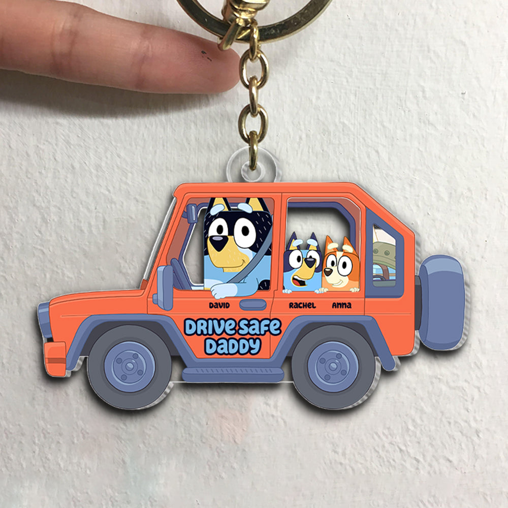 Personalized Bluey Drive Safe Daddy Keychain