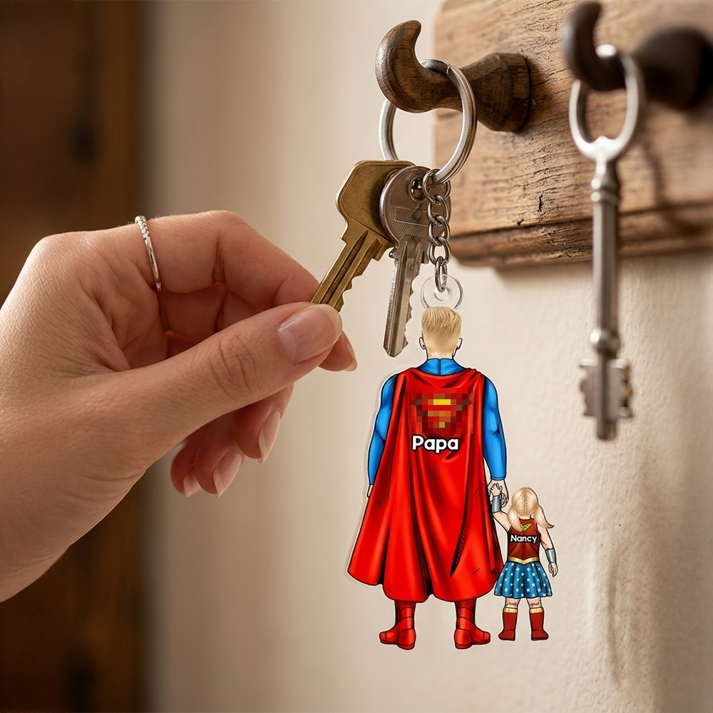 Power Dad and His Sidekicks - Personalized Keychain for Dad and Grandpa Keychains PopCulturePrints