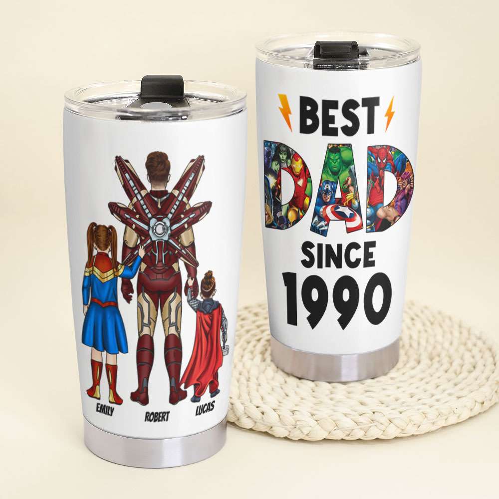 Personalized Superhero Dad Tumbler - Custom Father's Day Gift