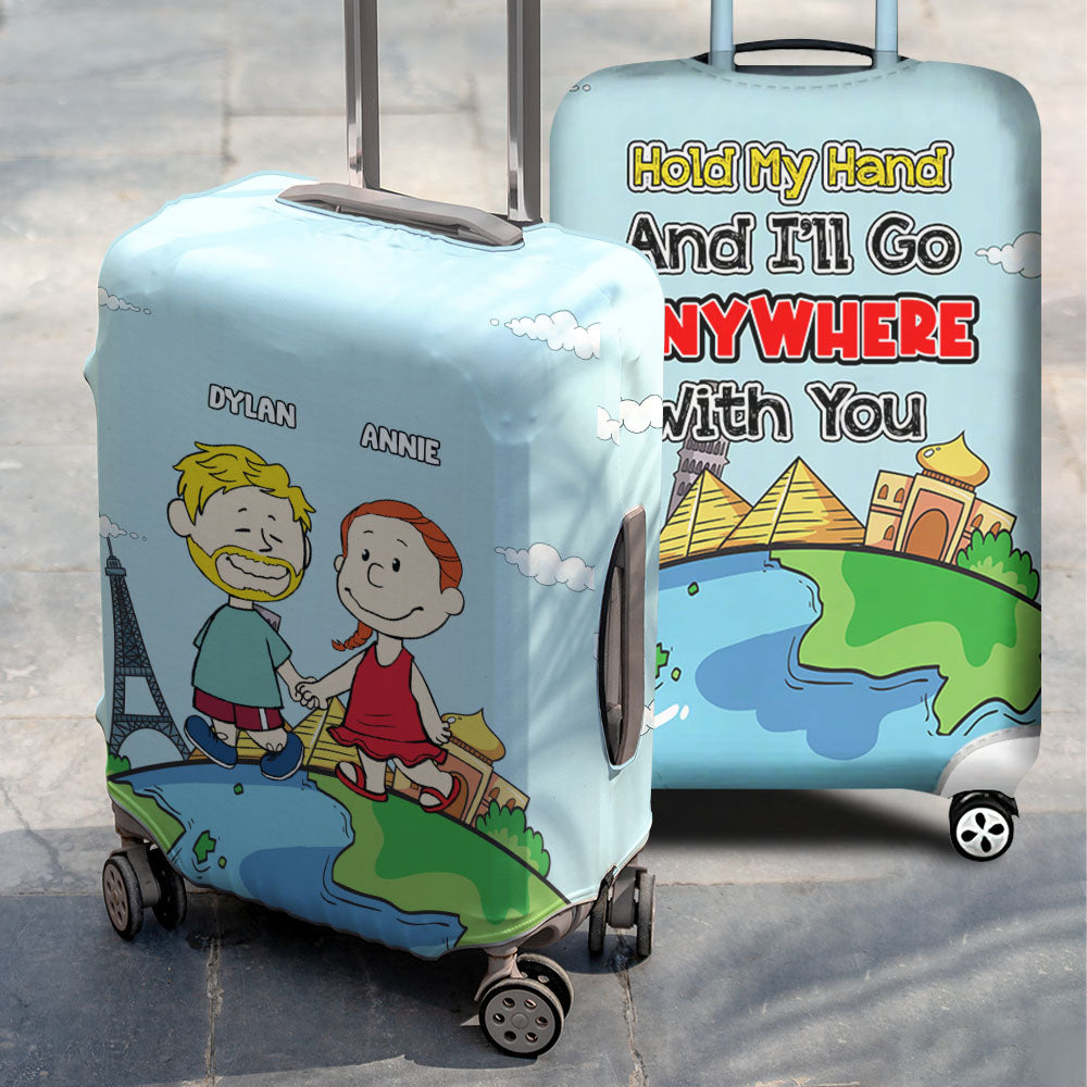 Personalized Couple Luggage Cover - Hand Holding Cartoon Design Luggage Covers PopCulturePrints
