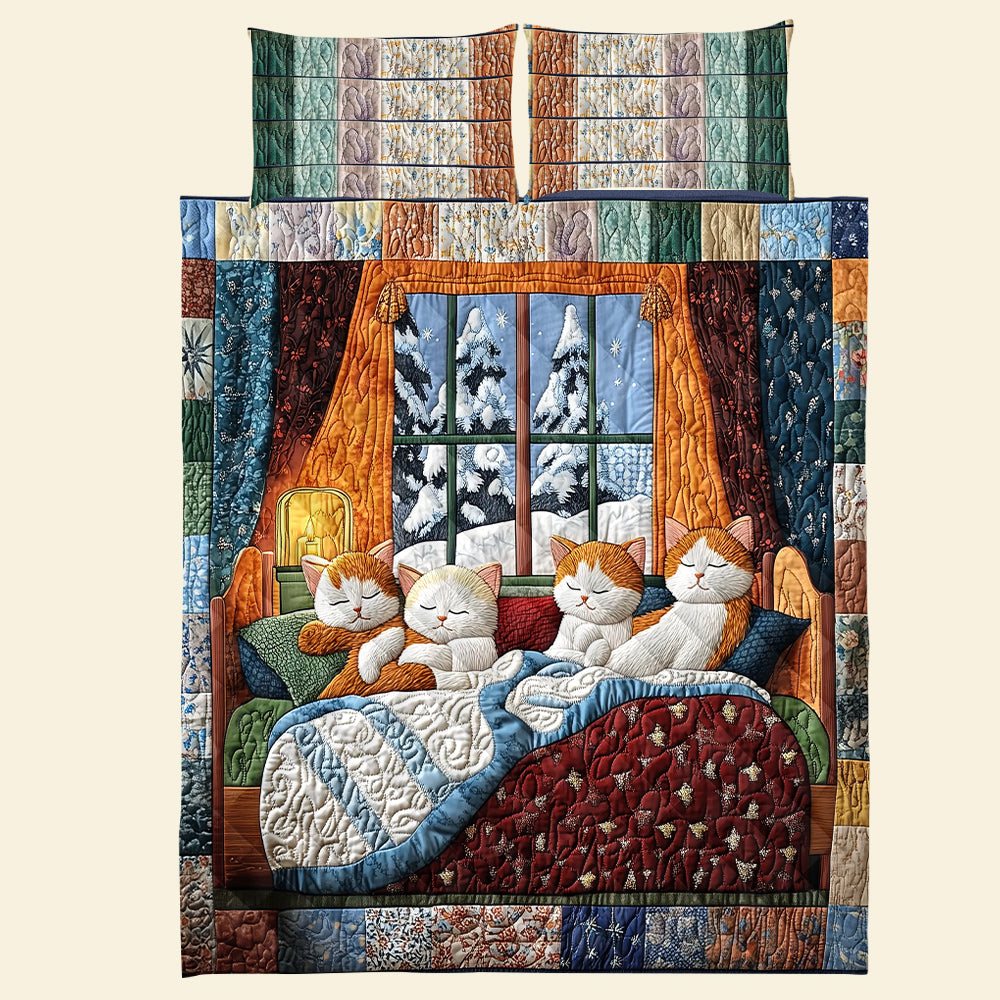 Cozy Cat Christmas Quilt Bed Set - Perfect Gift for Cat Lovers