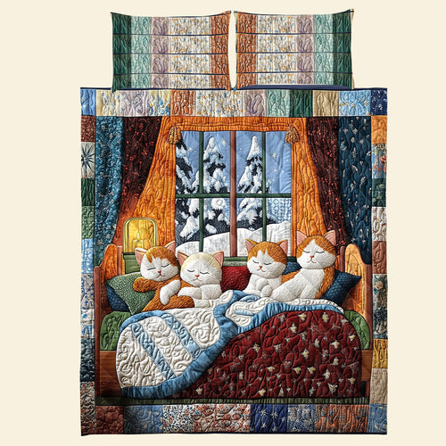 Cozy Cat Christmas Quilt Bed Set - Perfect Gift for Cat Lovers Blanket PopCulturePrints