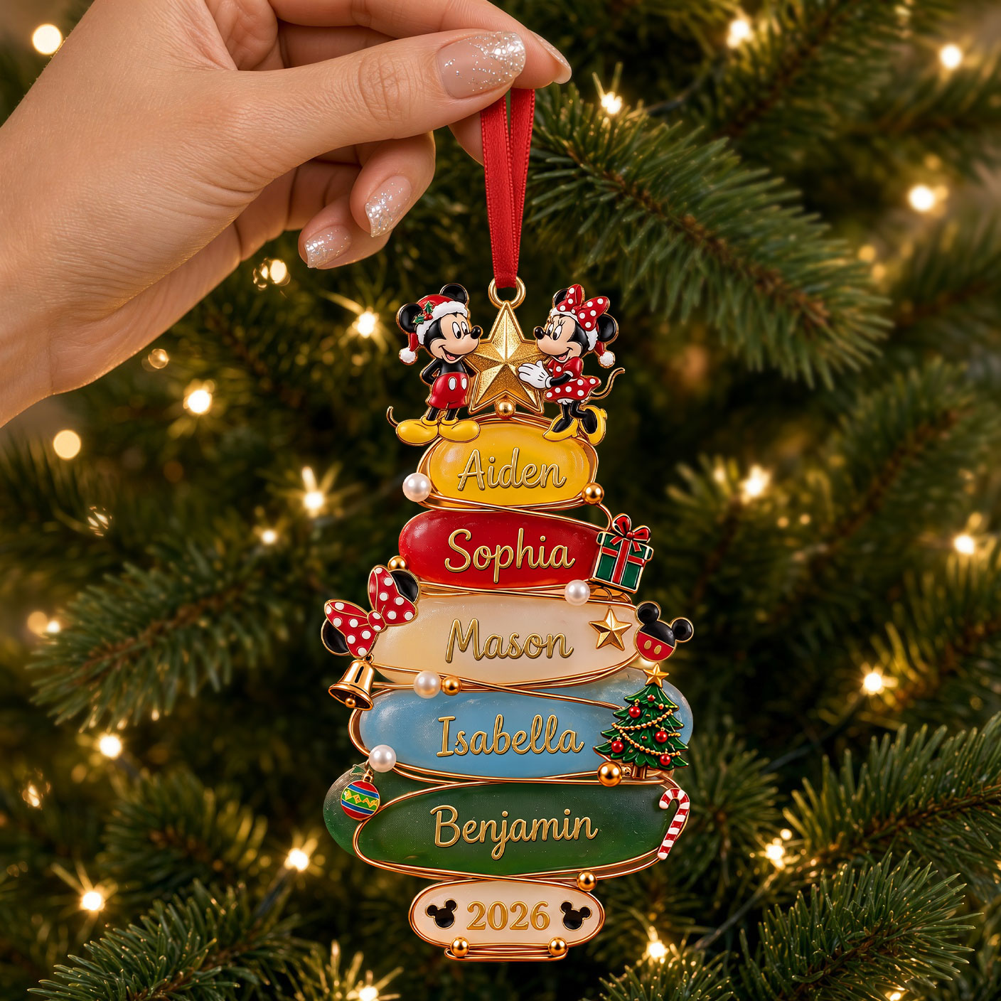 Merry Moments: Personalized Frosted Seaglass Family Christmas Tree Ornament - A Custom Gift for Loved Ones Ornament PopCulturePrints