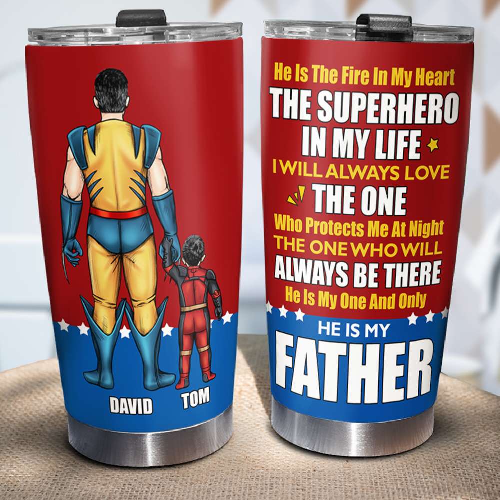 Personalized Superhero Dad Tumbler - Custom Father's Day Gift