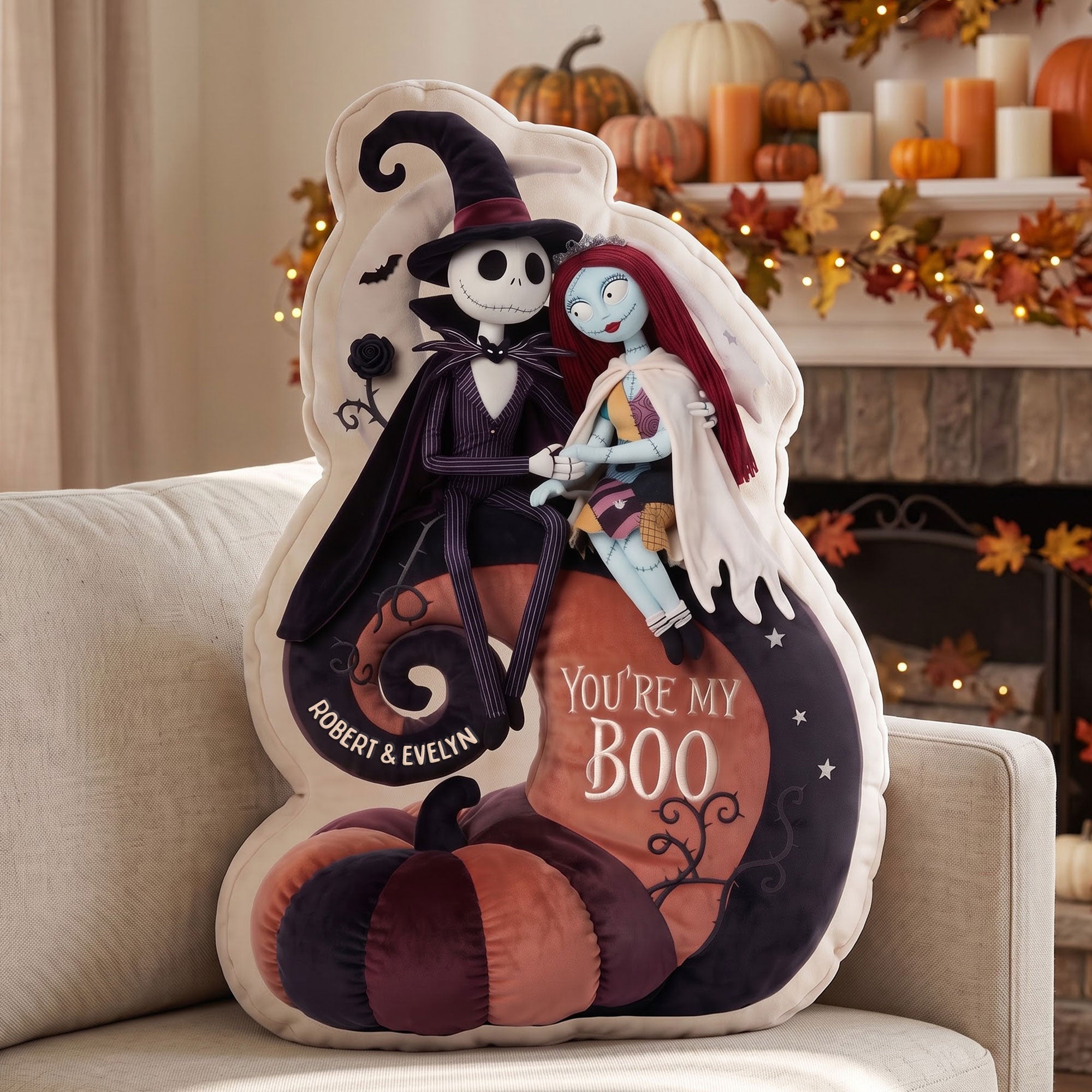 You're My Boo - Gothic Couple Halloween Pillow - Personalized Gift for Couples