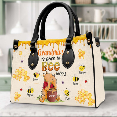 Personalized Grandma Bear Purse - Honey Bee Handbag Gift for Nana Leather Bag PopCulturePrints