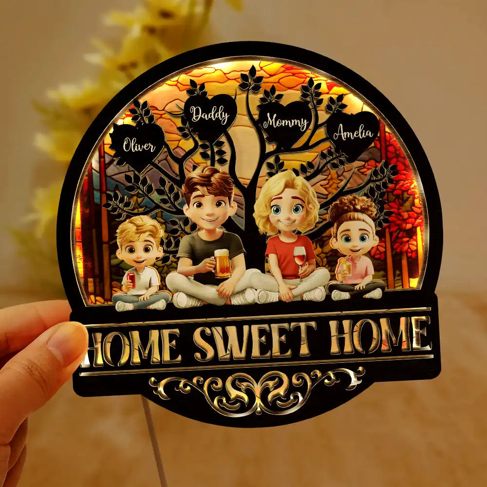 Home Sweet Home Family - Personalized LED Light Wooden Plaque LED Light Wooden Plaque PopCulturePrints