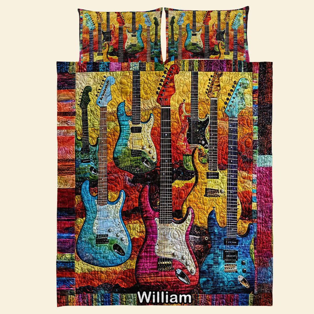 Personalized Guitar Lover's Quilt Bedding Set - Unique Gift for Music Fans Blanket PopCulturePrints