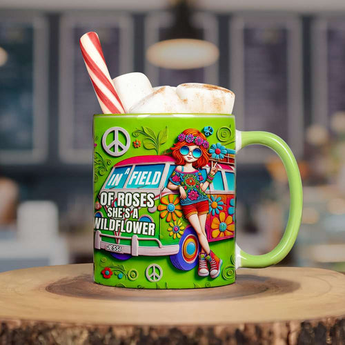 Personalized Hippie Style Accent Mug - Wildflower Design Coffee Mug PopCulturePrints