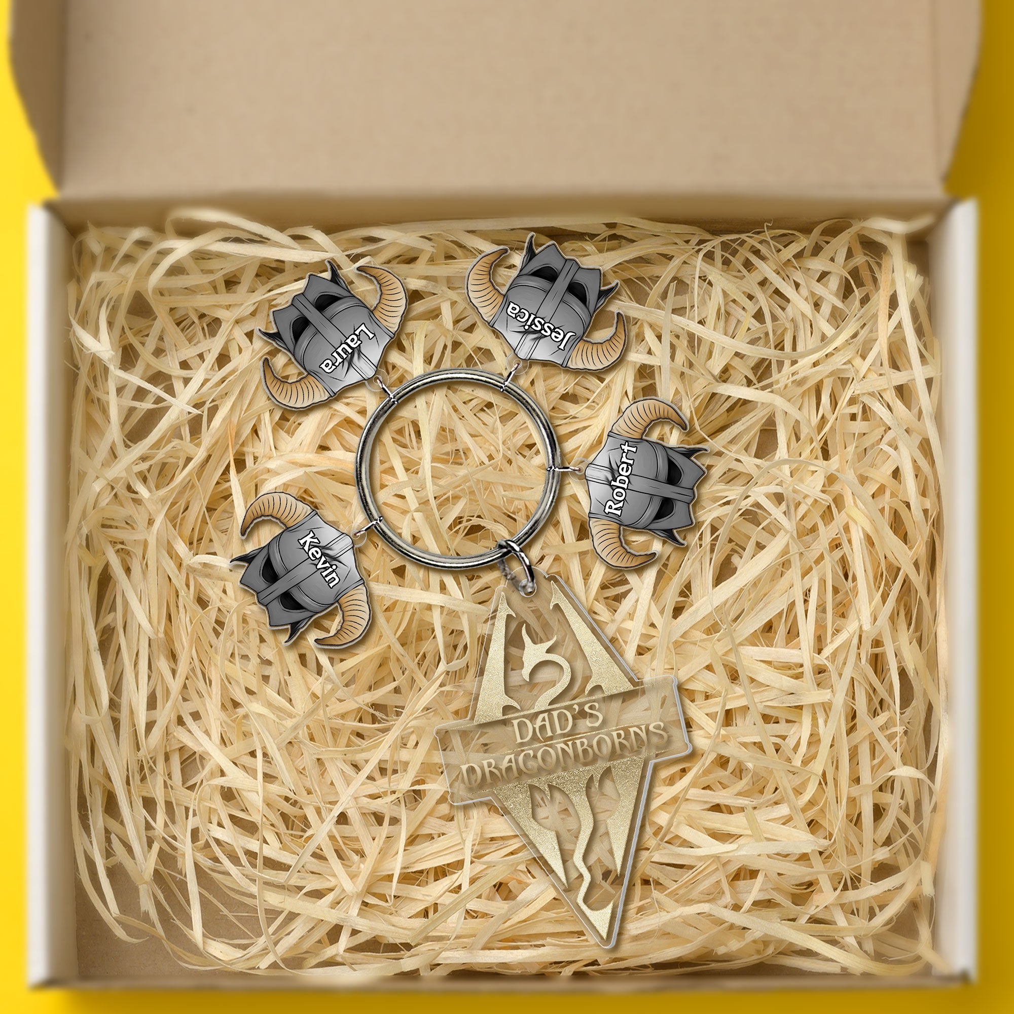 Personalized Dragonborn Dad Keychain - Custom Names Keychains PopCulturePrints