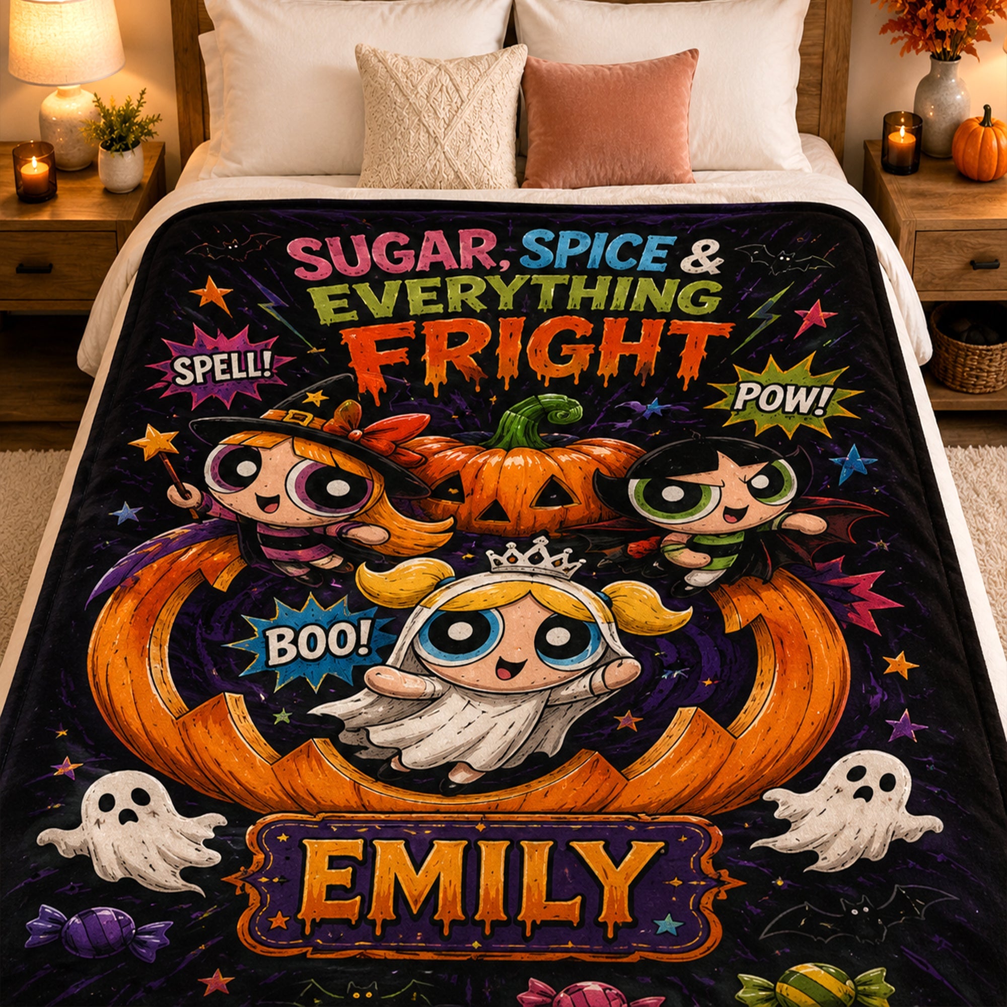 "Spook-tacular Fun!" - Cute But Spooky Club Blanket - Personalized Halloween Gift for Girls Blanket PopCulturePrints